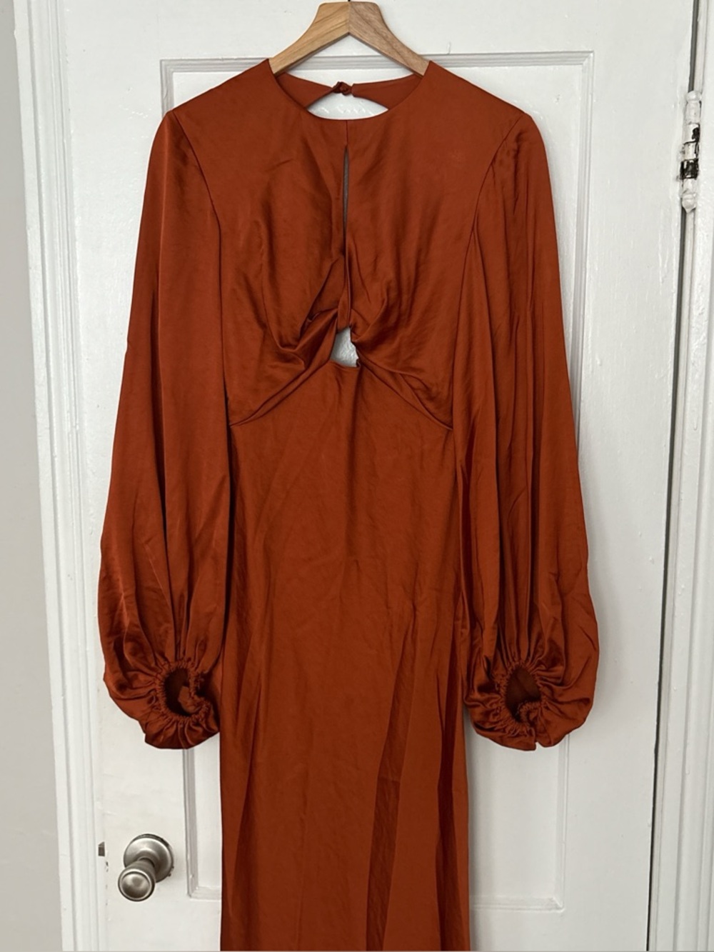 Significant Other Long Sleeve burnt orange satin dress